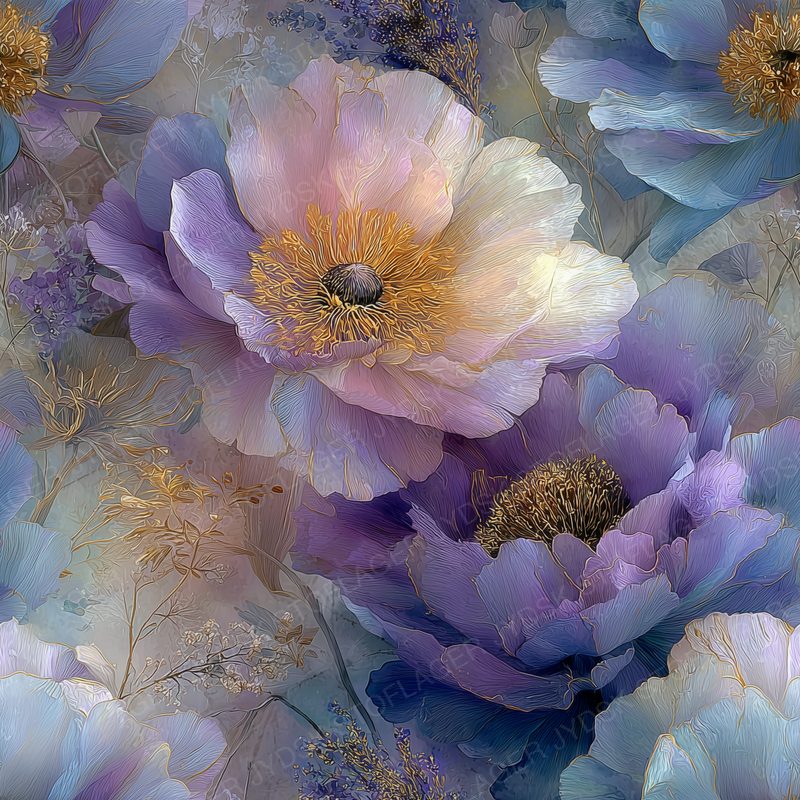 Watercolor Seamless Soft Pastel Purple and Blue Flo