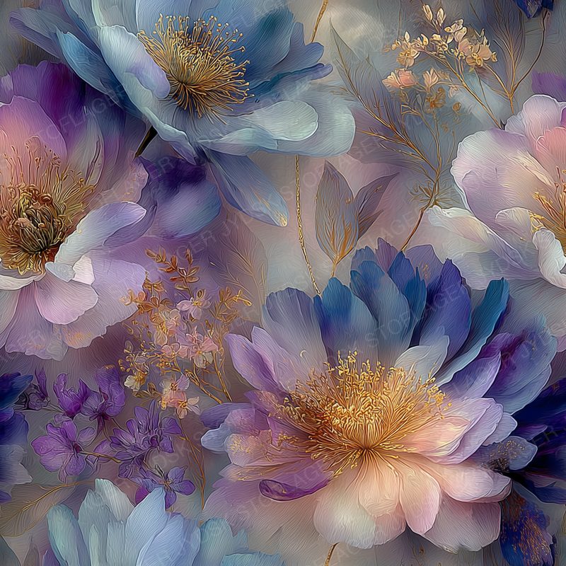 Watercolor Seamless Soft Pastel Purple and Blue Flo