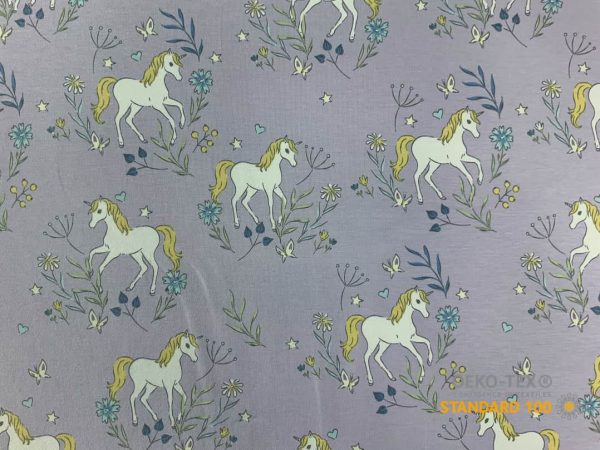 Jersey print med heste - lilla