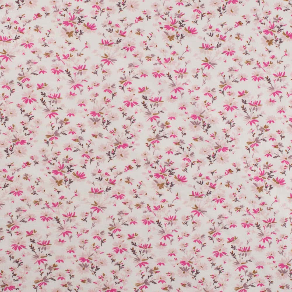 Jersey print med små blomster - fuchsia/nude
