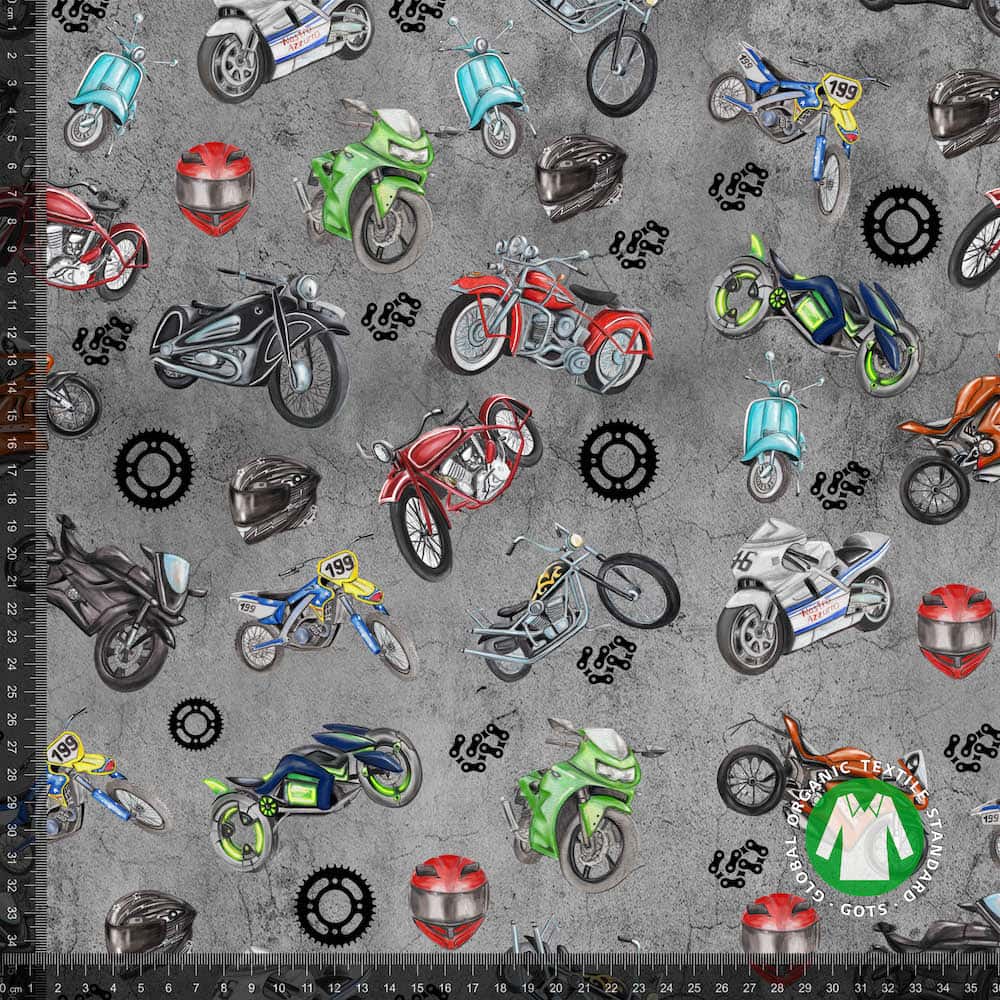 Jersey print med motorcykler, grå - GOTS