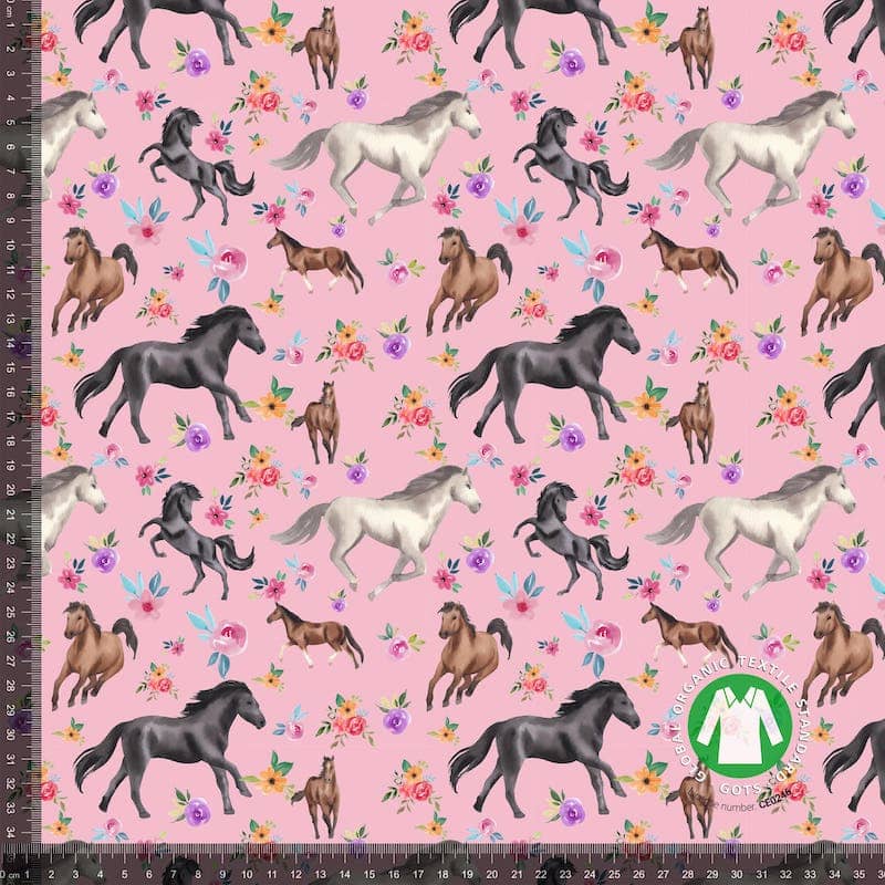 Jersey print med med heste - lyserød