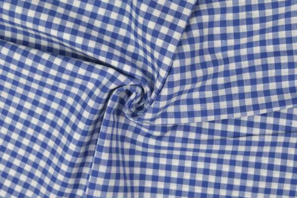 Blue gingham woven cotton with 0.5 cm check pattern