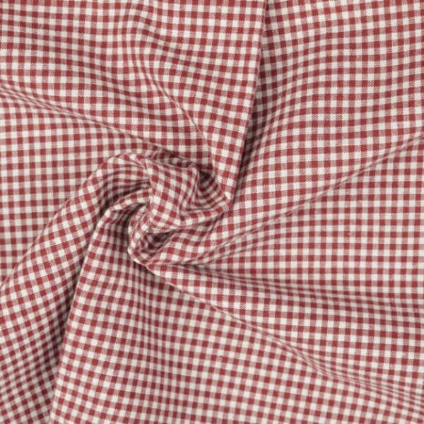 Dark red gingham checked pattern, 100% cotton, classic and warm colour