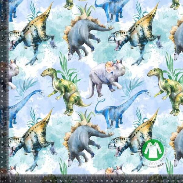 Jersey print med søde dinoer 7 digitalprint jersey stof i lyseblå