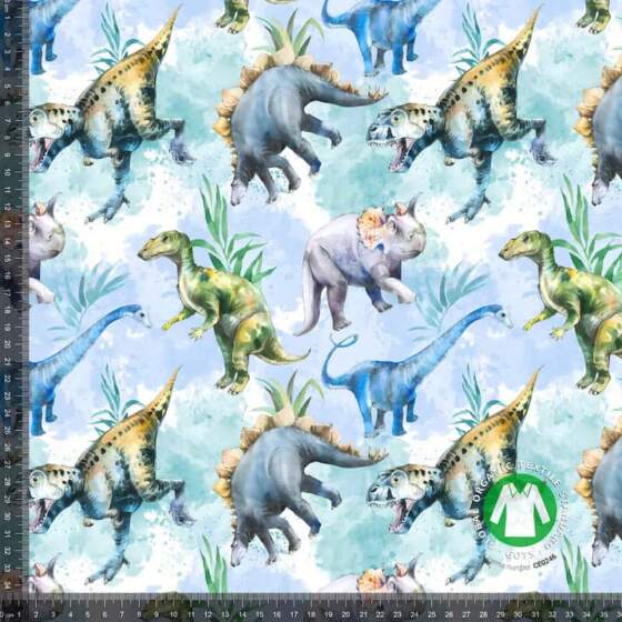 Jersey print med søde dinoer 7 digitalprint jersey stof i lyseblå