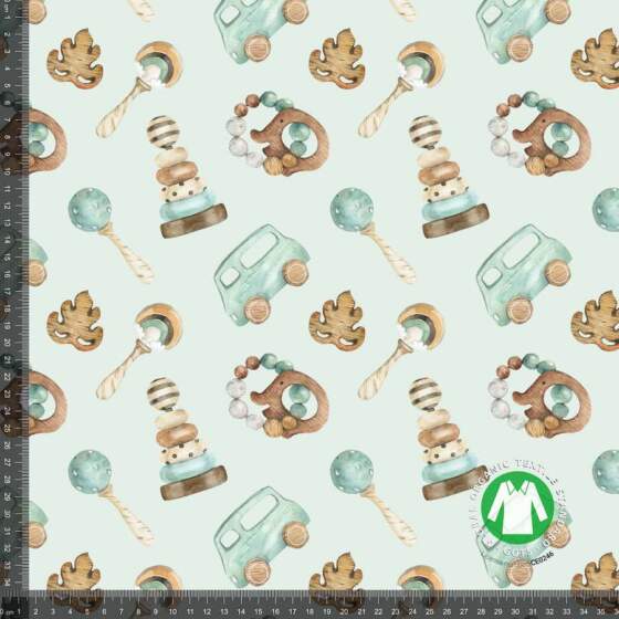 Jersey print med søde objekter - støvet mint - Billede 1