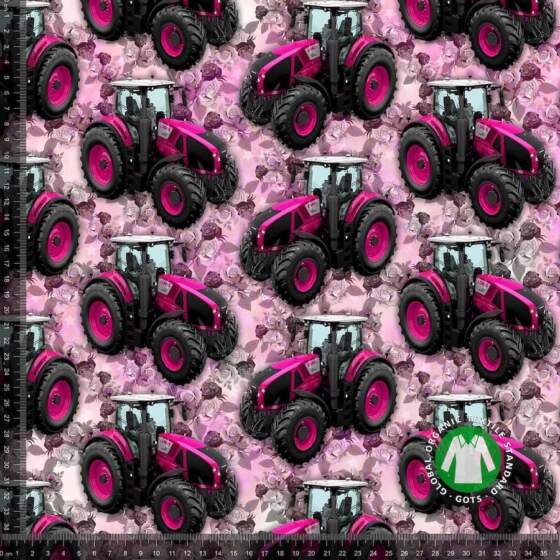 Jersey print med pink traktorer 5 - Billede 1