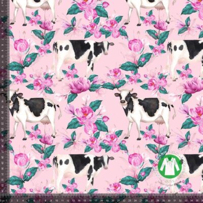 Pink digital print cotton jersey fabric with cows