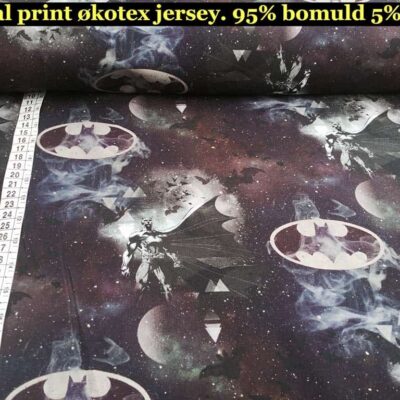 Batman sort licensprint jersey stof til drenge – Oekotex 100 certificeret