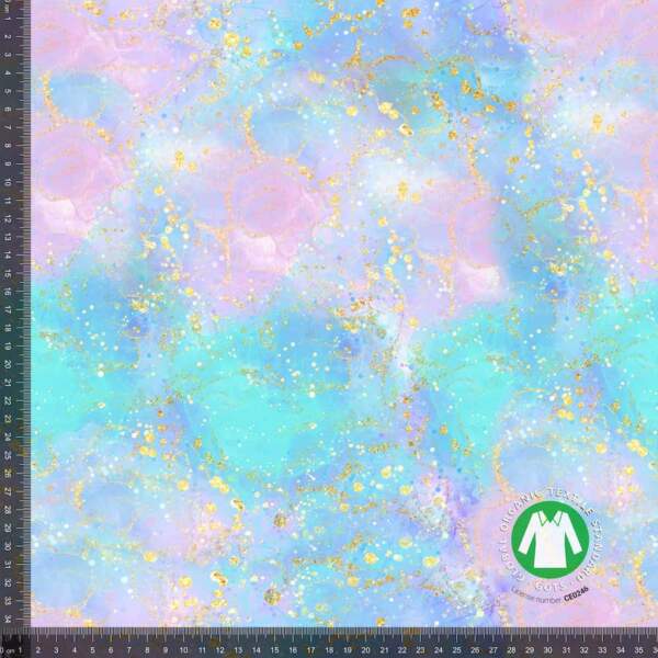 Printed jersey with pastel gold pattern 1 digital print jersey 220 g/m²