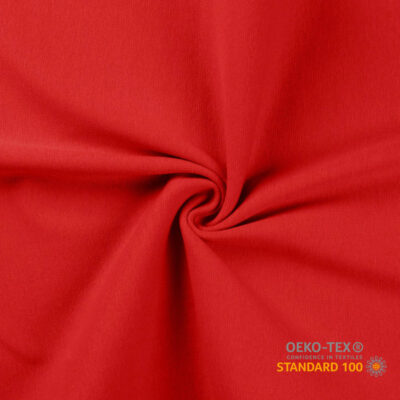 Red circular knit rib knit fabric in 95% cotton, 230 g/m²