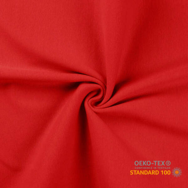 Red circular knit rib knit fabric in 95% cotton, 230 g/m²