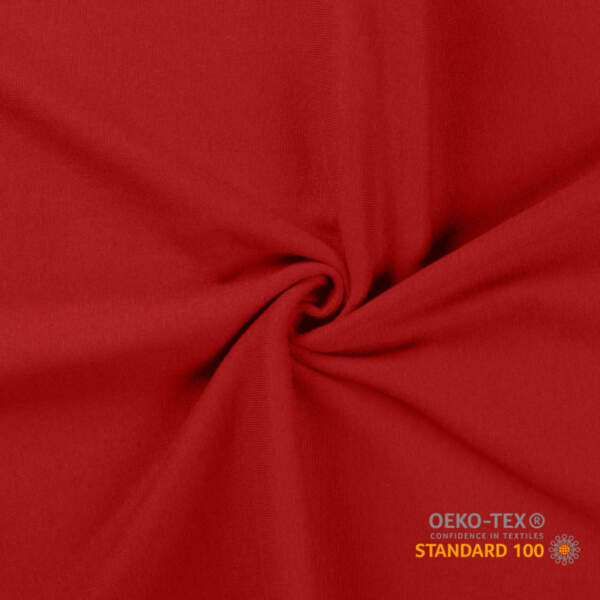 Dark red circular knit rib knit fabric in 95% cotton, 230 g/m²