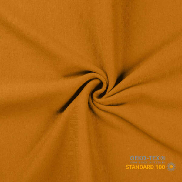 Ochre circular knitted rib fabric in cotton and elastane