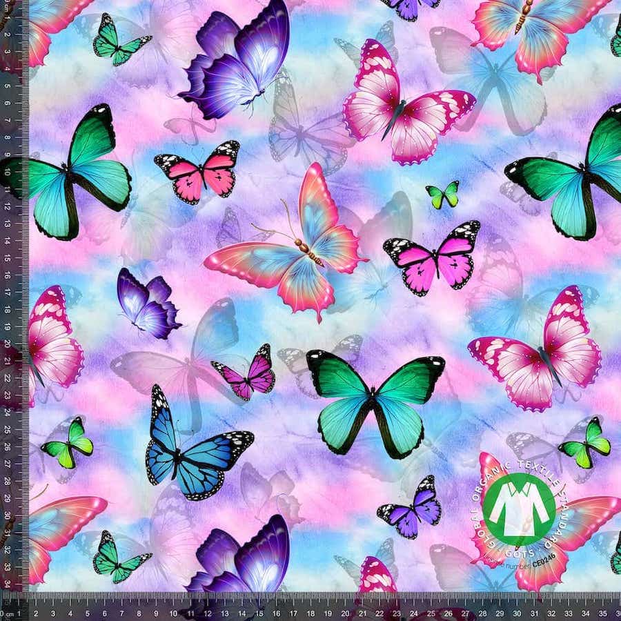 Jersey print med pastel sommerfugle