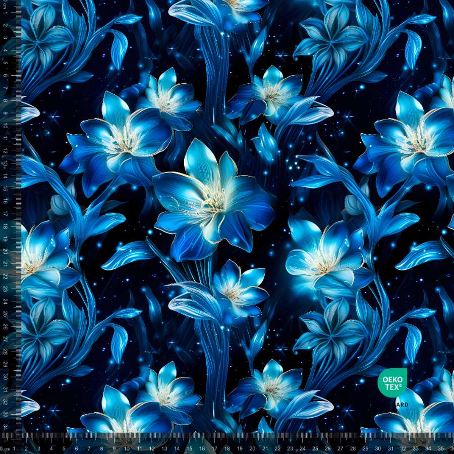 Jersey print med Blomster 2 (blå)