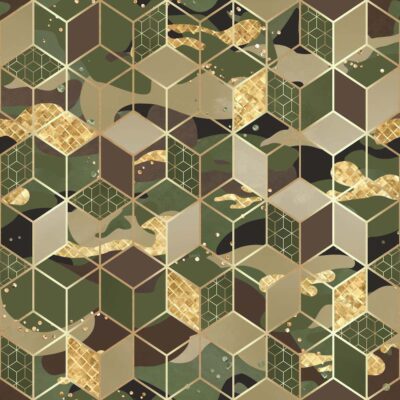 Jersey print with gold and geometrics - army