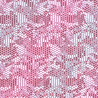 Detail of gold foil print on pink polyamide-elastane jersey