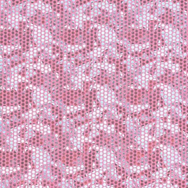 Detail of gold foil print on pink polyamide-elastane jersey