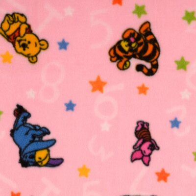 Pink fleece fabric with Winnie the Pooh print - 100% polyester 270 g/m²