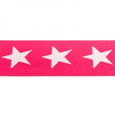 Elastic with white stars -40mm - Fuchsia