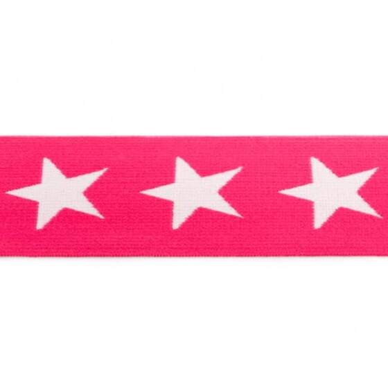 Elastinen nauha valkoisilla tähdillä -40mm - Fuksia - Fuchsia