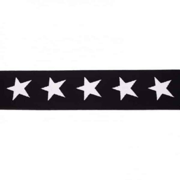 Black 4 cm elastic with white stars