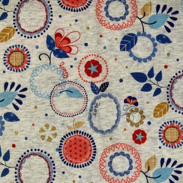 Jogging fabric with foil pattern in light grey, brushed jogging 320 g/m², 150 cm wide