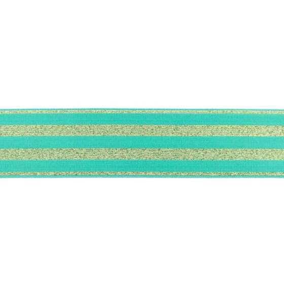 Elastik, striber i guld lurex - 40mm - Mint
