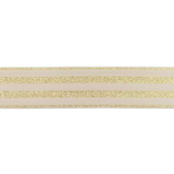 Elastik, striber i guld lurex - 40mm - Sand