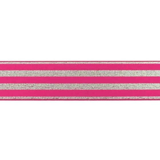 Elastik med sølv lurex  - 40mm - Fuchsia