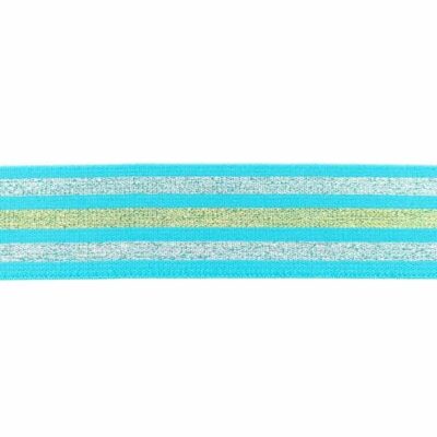 Elastic band with stripes in silver & gold - 40mm - Turquoise - Image 1