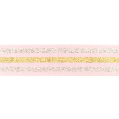 Elastic band with stripes in silver & gold - 40mm - Pink - Image 1