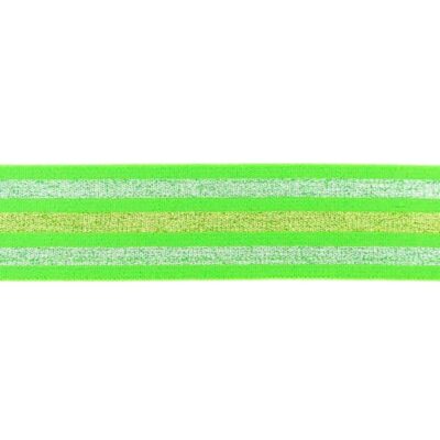 Elastic band with stripes in silver & gold - 40mm - Apple green - Image 1