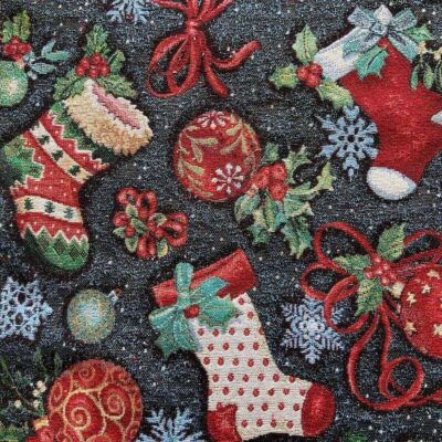 Gobelin Christmas stockings denim blue with lurex jacquard woven