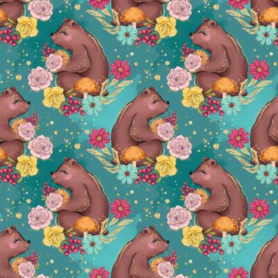 Jersey print with cute bears - petrol - Image 1