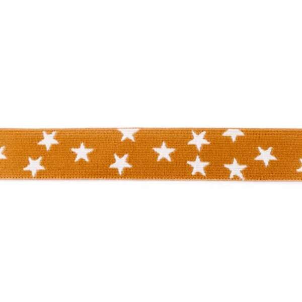 Elastic with stars 25mm orange in 92% polyamide and 8% elastane
