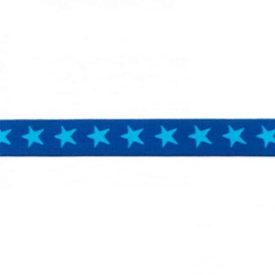 Elastic band with stars, 2 colors - 20mm - Royal blue