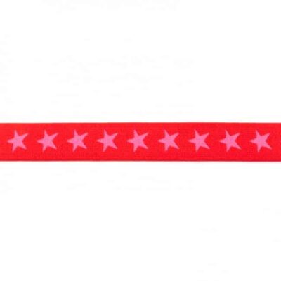 Elastic band with stars, 2 colors - 20mm - Red