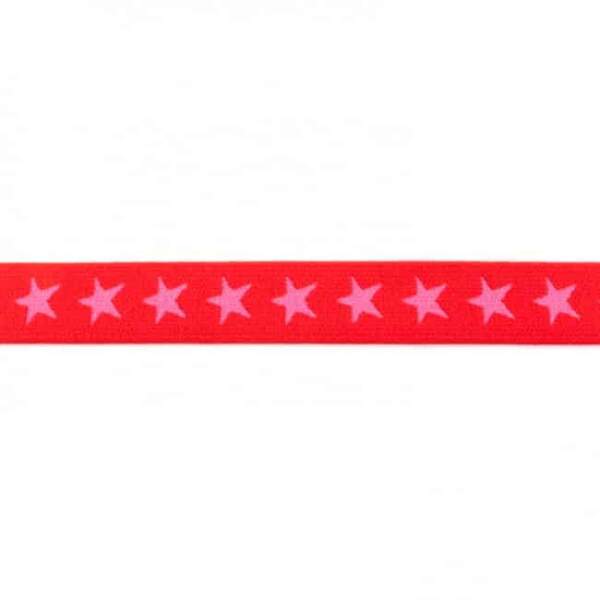 Elastic with stars 20mm red in 92% polyamide and 8% elastane
