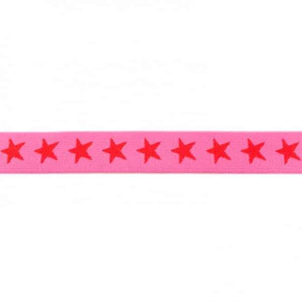 Elastic with stars 20mm pink in 92% polyamide and 8% elastane