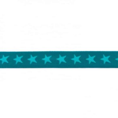 Elastic band with stars, 2 colors - 20mm - Petrol