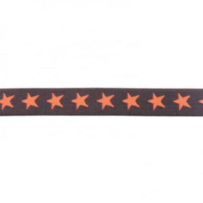 Elastic band with stars, 2 colors - 20mm - Dark grey