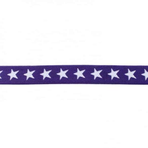 42805.jpg Elastik med stjerner 20mm lilla 2 cm bred