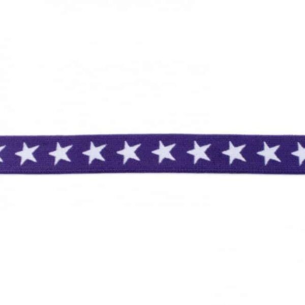Elastik med stjerner 20mm lilla 2 cm bred
