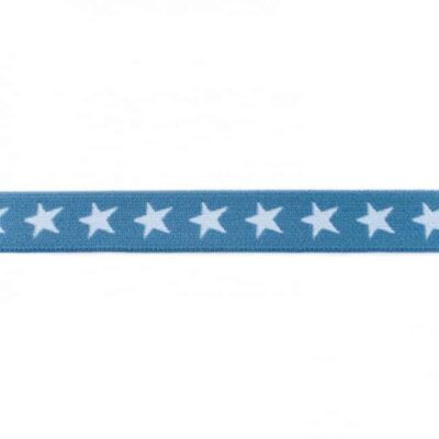 Elastic band with stars, 2 colors - 20mm - Light blue