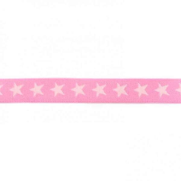 42811.jpg Lys pink elastik med stjerner 20mm, 2 farver