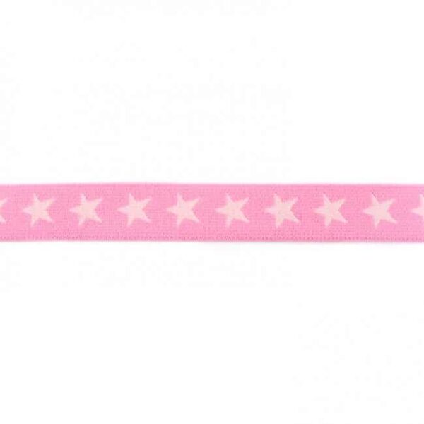 Lys pink elastik med stjerner 20mm, 2 farver