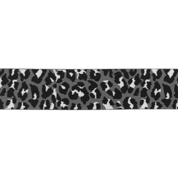 Grey leopard pattern elastic 40mm, 25 metres